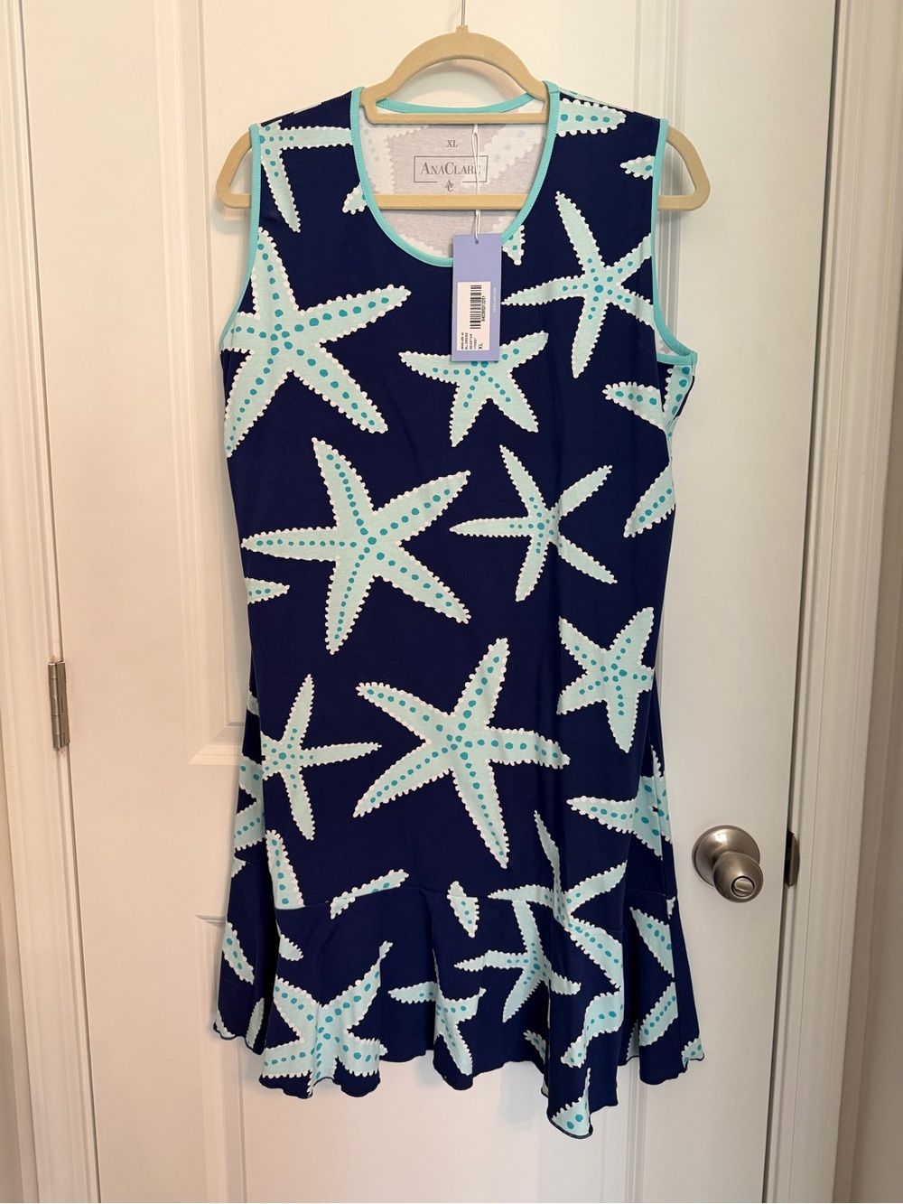 ANA CLARE Navy Starfish Print Sleeveless Dress